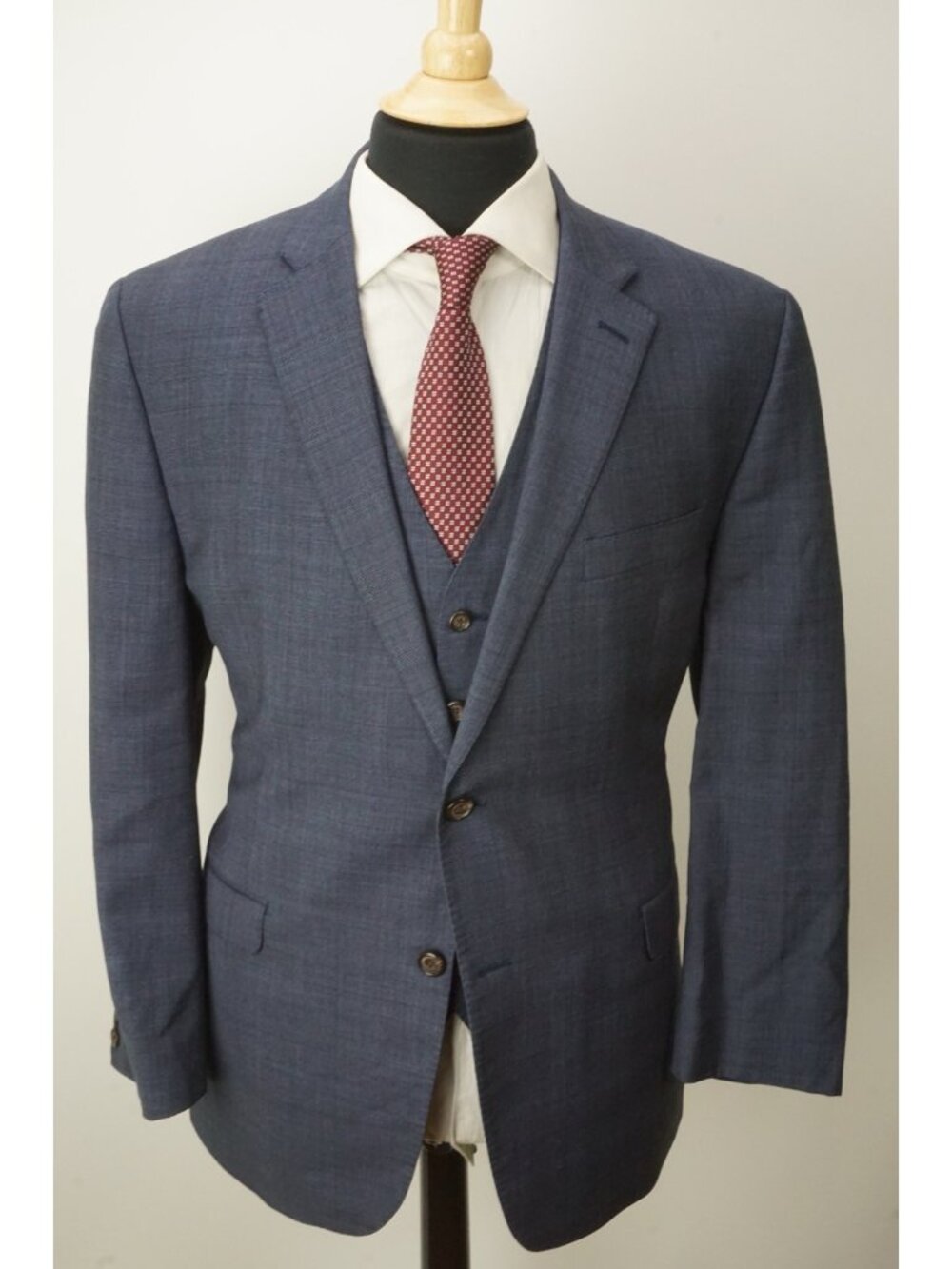 Lauren Ralph Lauren Slim Fit Blue Plaid Wool 3 Pc Suit Jacket Pants Vest Sz 44R - Picture 3 of 12